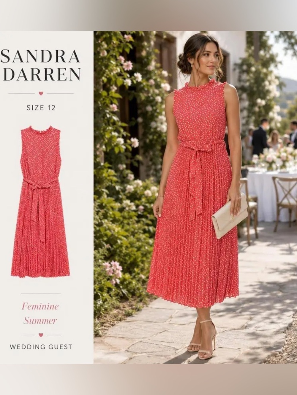 NWT Sandra Darren polka dot midi dress